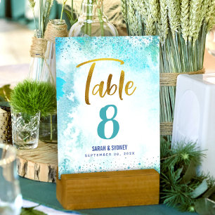 Numéro De Table Turquoise B’nai Mitzvah Aquarelle Script or