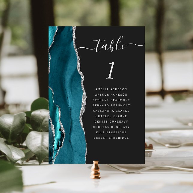 Numéro De Table Turquoise Bleu Argent Agate Dark Mariage Numéro de (Créateur téléchargé)