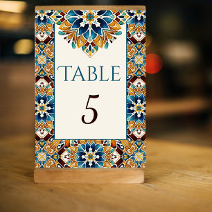 Numéro De Table Turquoise Bleu vintage talavera mariage