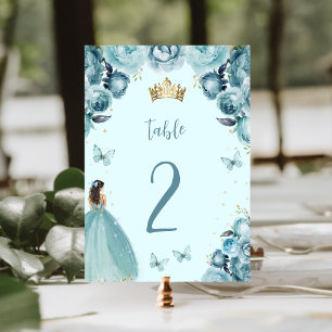 Numéro De Table Turquoise Or Couronne Fleurie Princesse Quinceañer