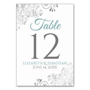 Numéro De Table Turquoise ou Turquoise & Grey Elegant Filigree Mar