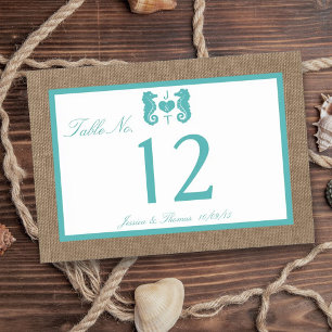 Numéro De Table Turquoise Seahorse Burlap Beach Wedding Collection