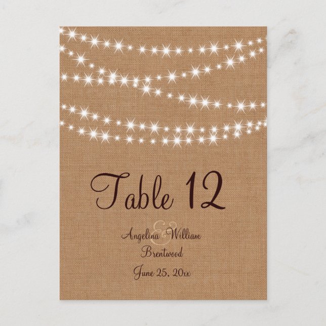 Numéro de table Twinkle Lights sur Burlap (Devant)