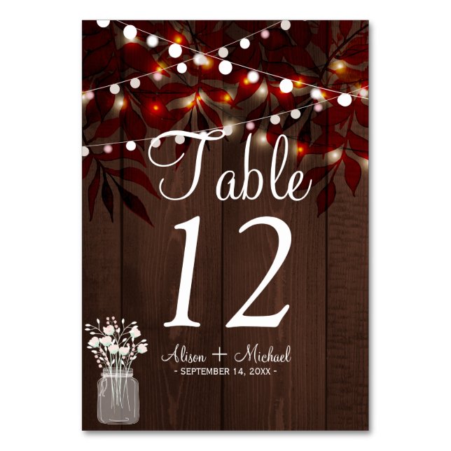 Numéro De Table Twinklights rustique automne mason bocal mariage (Par défaut)