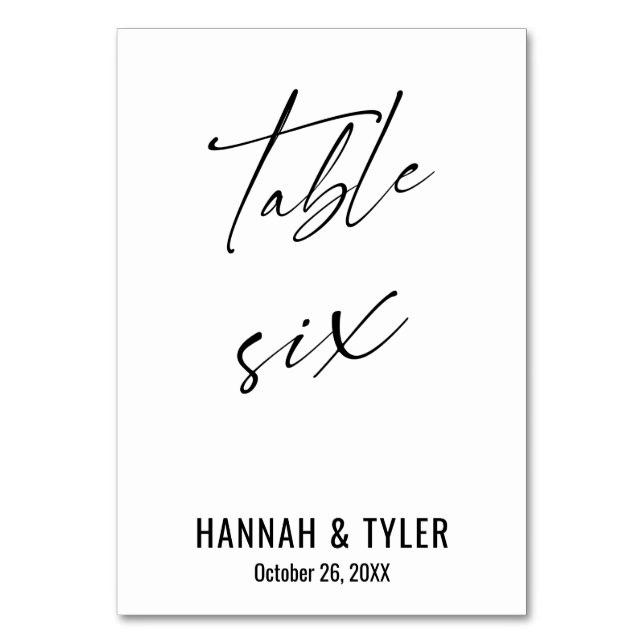 Numéro De Table Typographie contemporaine élégante Table Six (Par défaut)