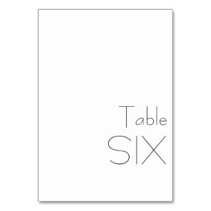 Numéro De Table Typographie minimaliste noir blanc élégant SIX