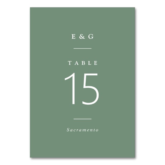 Numéro De Table Typographie moderne Mariage vert Eucalyptus (Par défaut)