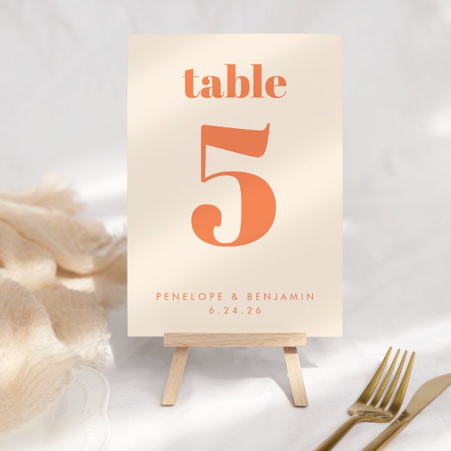 Numéro De Table Typographie moderne Orange Retro Personnalisée (Créateur téléchargé)