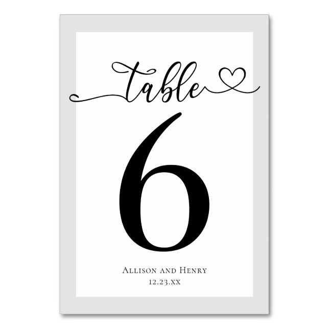 Numéro De Table Typographie Noir Blanc Mariage Réception (Par défaut)