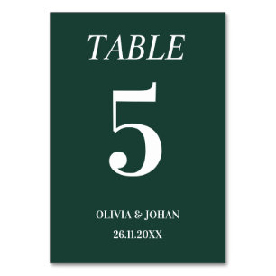 Numéro De Table Typographie simple Élégante Émeraude Mariage moder