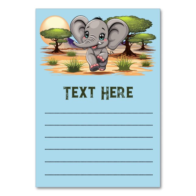 Numéro De Table Un bébé éléphant qui sonne heureux dans la savane  (Par défaut)