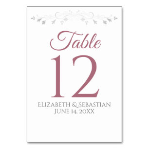 Numéro De Table Un Rose poussiéreux sur un mariage simple et éléga