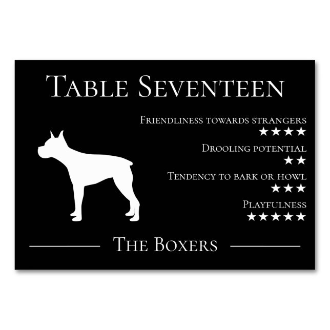 Numéro De Table Unique drôle de race chien équipe de boxer invité  (Devant)