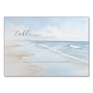 Numéro De Table Vagues de plage à l'aquarelle bleu tranquille