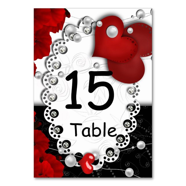 Numéro De Table Valentines Jour coeur et perles perle rouge perle  (Par défaut)