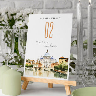 Numéro De Table Vatican Rome Italie Aquarelle Paysage Mariage