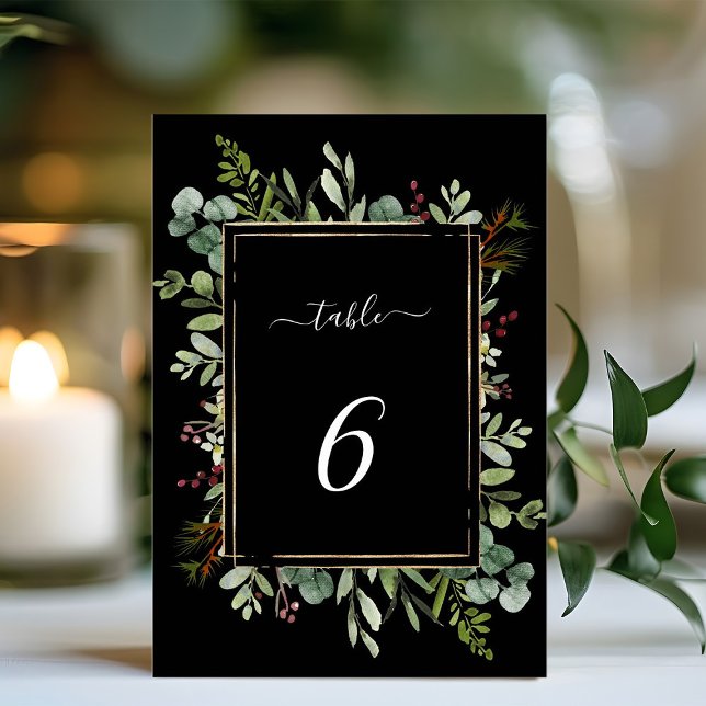 Numéro De Table Végétation botanique Noël Mariage de vacances Noir (Créateur téléchargé)