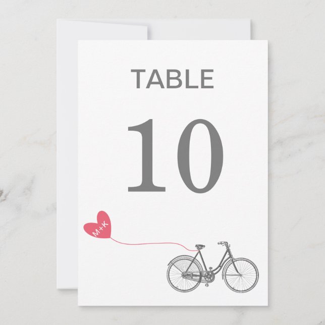 Numéro de table vélo romantique avec initiales (Dos)