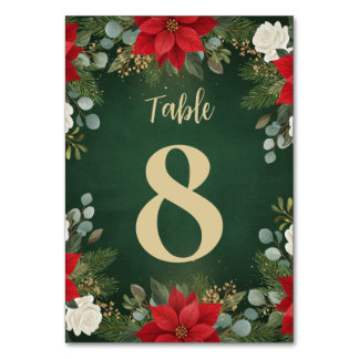 Numéro De Table Velours Floral de Noël Vert Hiver