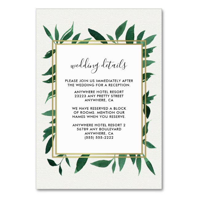 Numéro De Table Verdure Aquarelle Mariage botanique Insérer des ca (Par défaut)