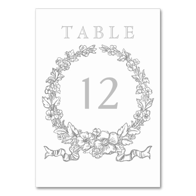 Numéro De Table Versailles Grey | Élégante couronne florale (Par défaut)