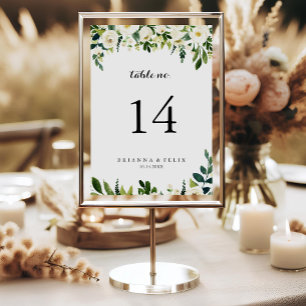 Numéro De Table Vert Blanc Automne Floral Calligraphie Mariage