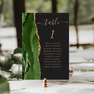 Numéro De Table Vert Chasseur Or Agate Sombre Mariage