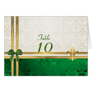 Numéro de table vert et crème damassé