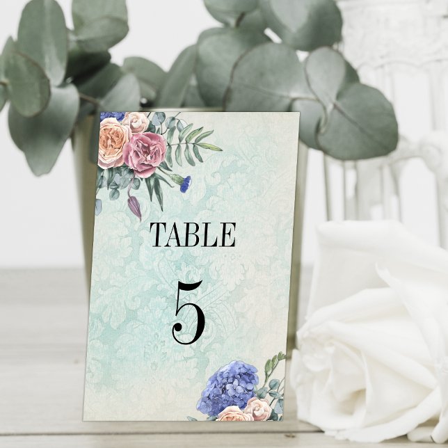 Numéro De Table Vert Floral Rustique Hydrangeas Mariage (Créateur téléchargé)