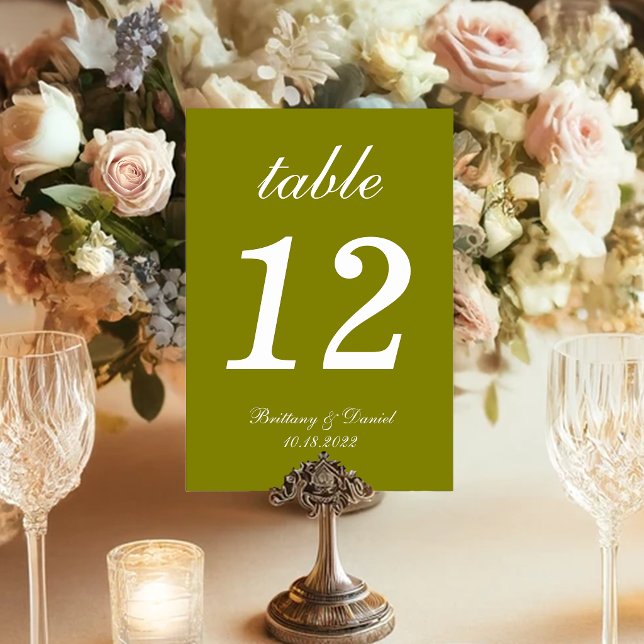 Numéro De Table Vert olive Mariage simple calligraphie (Créateur téléchargé)