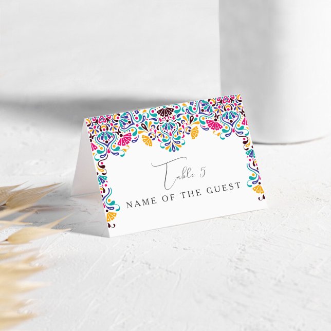 Numéro De Table Vibrant Mexican Fiesta Rainbow Wedding Place Card (Créateur téléchargé)