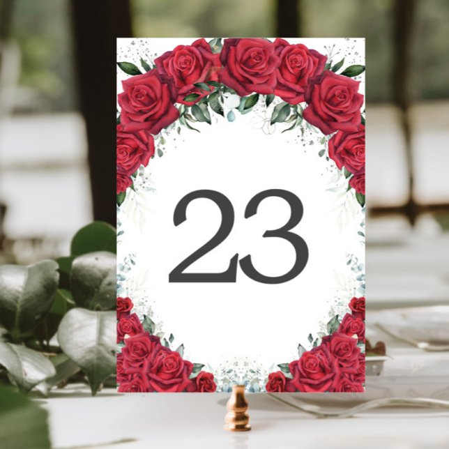Numéro De Table Vibrant Roses Rouges Argent Quinceanera Anniversai (Créateur téléchargé)