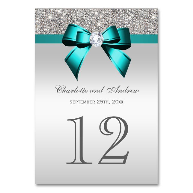 Numéro De Table Vibrant Turquoise Bleu Faux Diamond Bow Séquins d' (Par défaut)