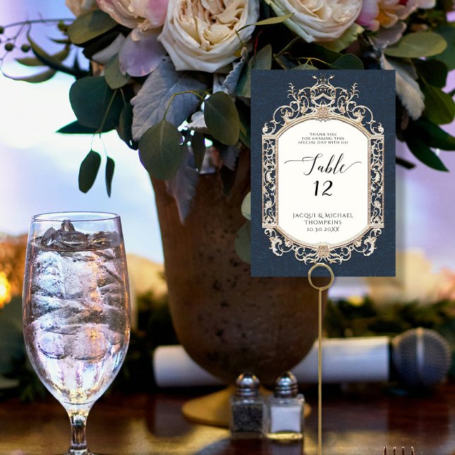 Numéro De Table Victorian Elegant Formel Marine Blue Gold Réceptio (Créateur téléchargé)