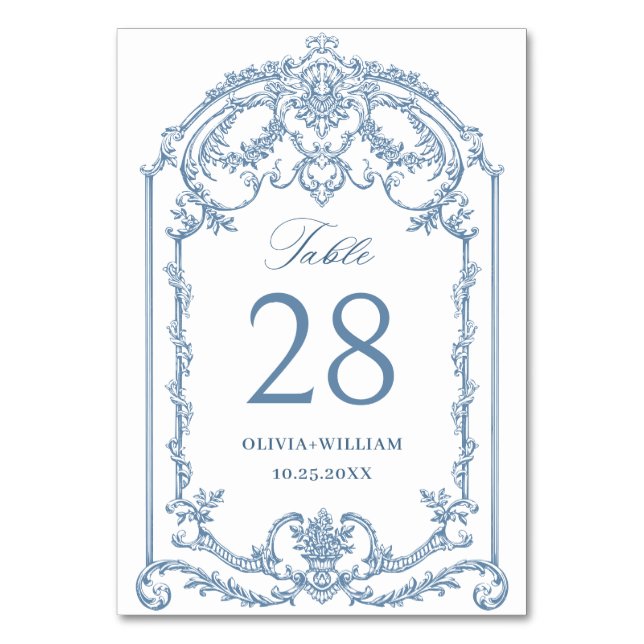Numéro De Table Victorien Ornate Grace Floral Dusty Mariage bleu (Par défaut)