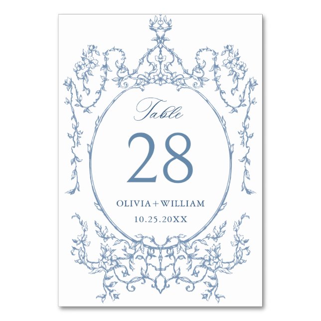 Numéro De Table Victorien Ornate Grace Floral Dusty Mariage bleu (Par défaut)