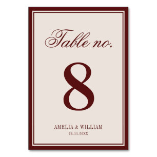 Numéro De Table Vieille Fortune Élégant Intemporel Bourgogne Crème
