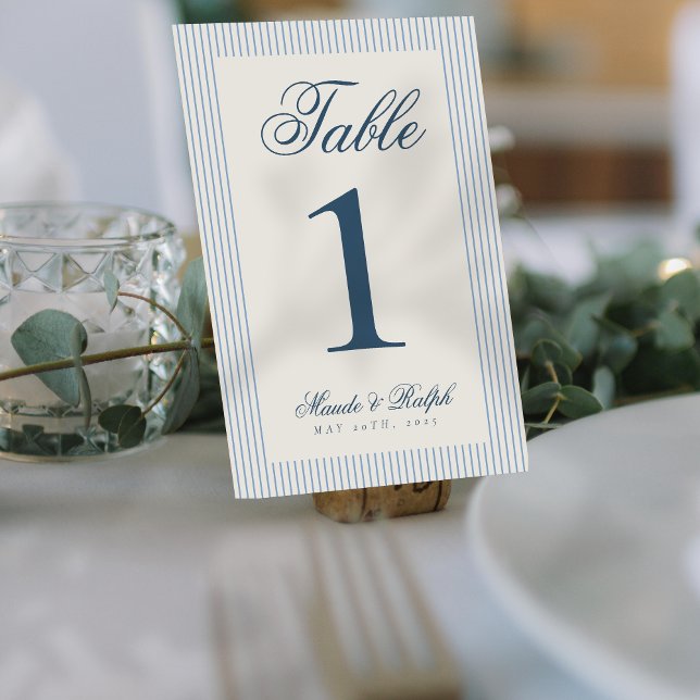 Numéro De Table Vieux argent intemporel Mariage de bande bleue (Guide guests to their seats using these Timeless Old Money Thin Stripe Wedding Table Numbers! )