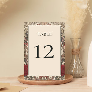 Numéro De Table Vintage Art Nouveau Floral Bourgogne Mariage
