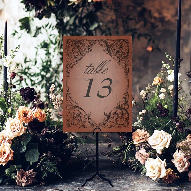 Numéro De Table Vintage chauve-souris jusqu'à la rouille de la mor (Vintage Bat Until Death Rust Wedding Table Number)