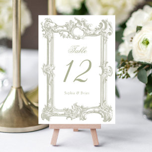 Numéro De Table Vintage Elégant Baroque Cadre Sage Mariage vert