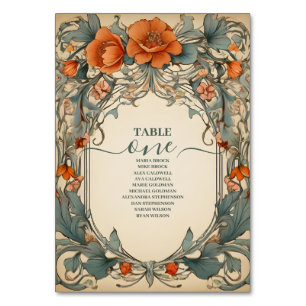 Numéro De Table Vintage Floral Art Nouveau Mariage