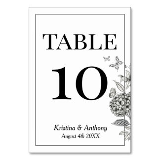 Numéro De Table Vintage Floral noir et blanc