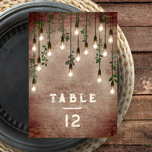 Numéro De Table Vintage Lights Mariage botanique en briques indust