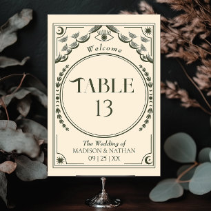 Numéro De Table Vintage Olive Elegant Mariage de Tarot Mystique