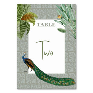 Numéro De Table Vintage Peacock Feather Tropical Greenery Mariage