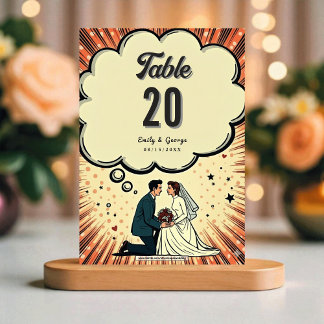 Numéro De Table Vintage Retro Bride & Groom Pop Art Comic Wedding