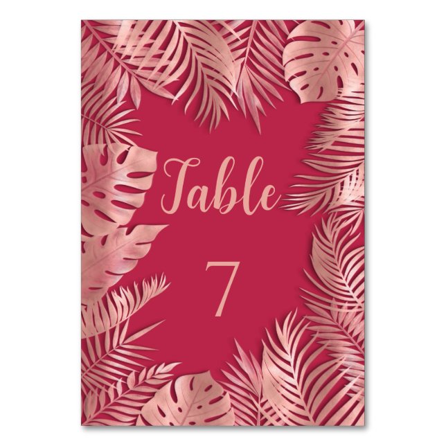 Numéro De Table Viva magenta rose or tropical feuilles romantique (Par défaut)