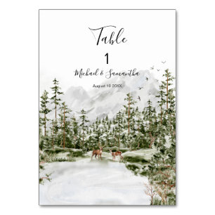 Numéro De Table Watercolor Mountain Forest Mariage rustique