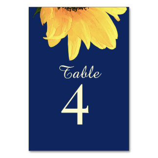 Numéro De Table Watercolor Sunflowers dark blue Wedding